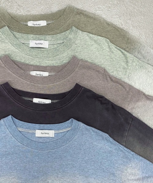 セール】【forksy.】スプレー加工ロゴ刺繍オーバーサイズロンT（T