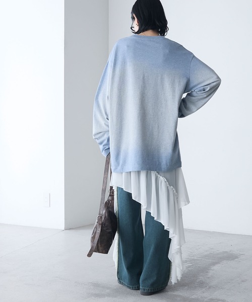 forksy.】スプレー加工ロゴ刺繍オーバーサイズロンT forksy