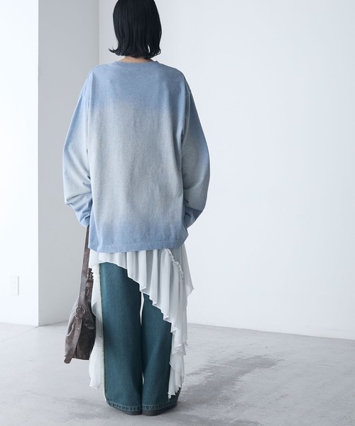 forksy.】スプレー加工ロゴ刺繍オーバーサイズロンT forksy