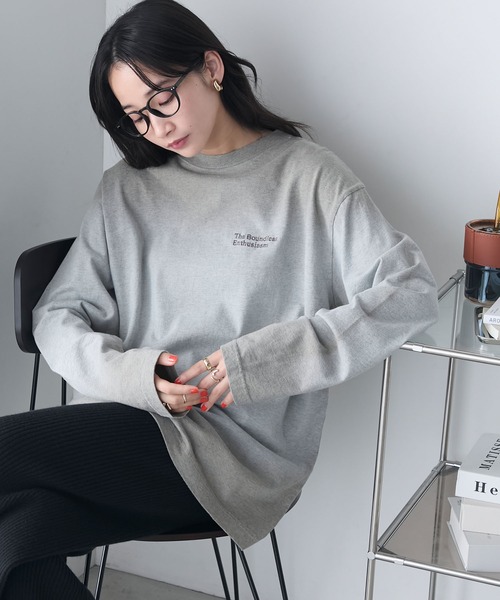 セール】【forksy.】スプレー加工ロゴ刺繍オーバーサイズロンT（T