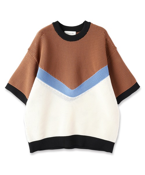 CULLNI(クルニ)の「Bi Color Mesh Knit Short Sleeve Pullover(ニット/セーター・メンズ・キャメル/バーガンディー/ブラック×グレー/ミント/ネイビー/ブラック・0/1/2)」の5枚目の写真