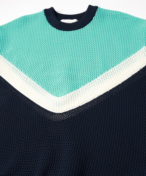 CULLNI ONLINE / Bi Color Mesh Knit Short Sleeve Pullover