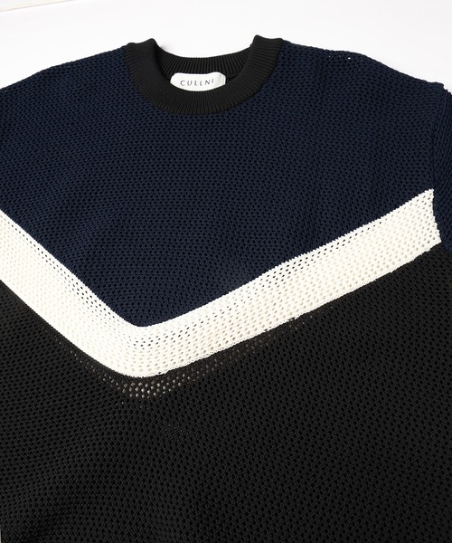 CULLNI(クルニ)の「Bi Color Mesh Knit Short Sleeve Pullover(ニット/セーター・メンズ・キャメル/バーガンディー/ブラック×グレー/ミント/ネイビー/ブラック・0/1/2)」の20枚目の写真