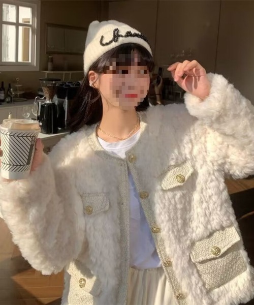 Ritzy(リッツィー)の「もこもこ ノーカラーフェイクファージャケット(ノーカラージャケット・レディース・アイボリー・XL/L/M)」の10枚目の写真