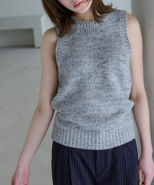 melange american sleeve knit tank top/メランジアメスリニット