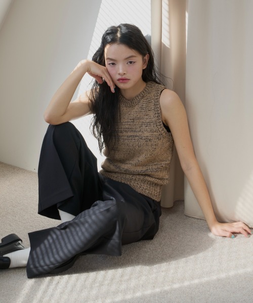 melange american sleeve knit tank top/メランジアメスリニット
