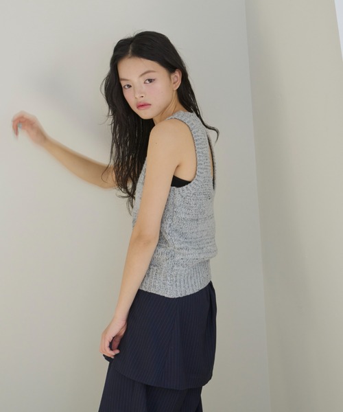 melange american sleeve knit tank top/メランジアメスリニット