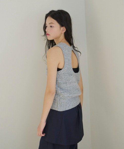 melange american sleeve knit tank top/メランジアメスリニット