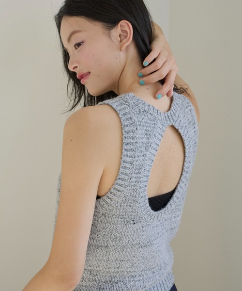 melange american sleeve knit tank top/メランジアメスリニット
