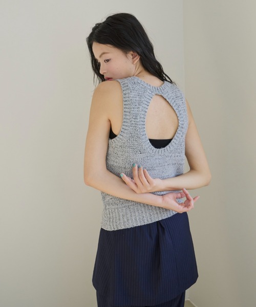 melange american sleeve knit tank top/メランジアメスリニット