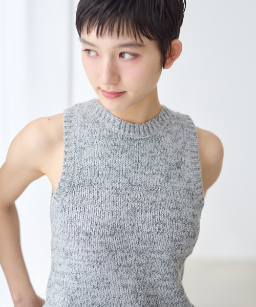 melange american sleeve knit tank top/メランジアメスリニット