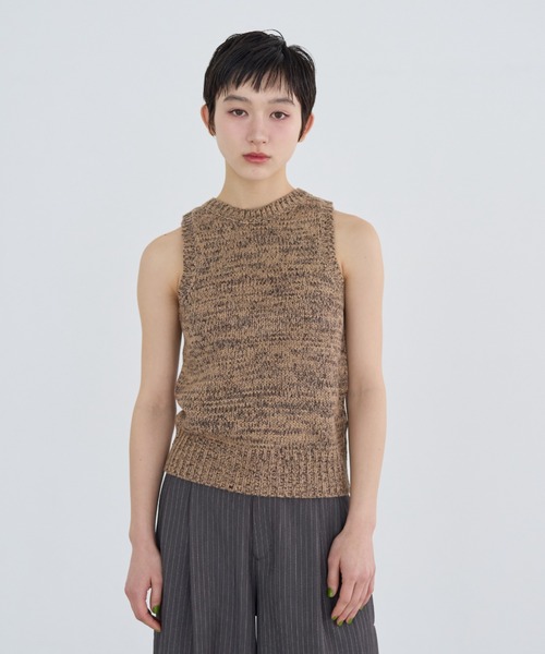 melange american sleeve knit tank top/メランジアメスリニット