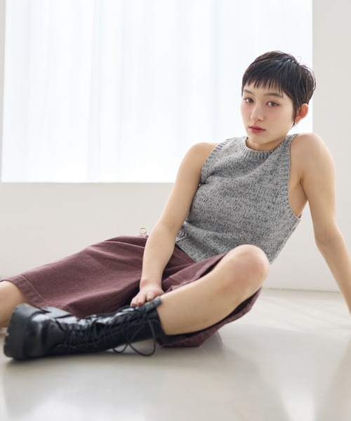 melange american sleeve knit tank top/メランジアメスリニット