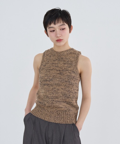 melange american sleeve knit tank top/メランジアメスリニット
