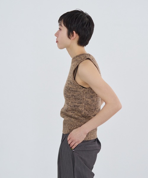 haek メランジアメスリニットタンク セール】melange american sleeve knit tank top/メランジアメ