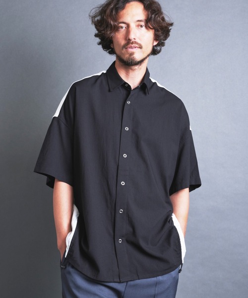 Magine（マージン）の「【SELECT】IR:BI PATTRN BIG SHIRTS S/S/バイパターン ストライプ ビッグシャツ ショートスリーブ（シャツ/ブラウス・メンズ・ホワイト/ブラック/ストライプ/ブラック×ホワイト・M/L/XL）」の2枚目の写真