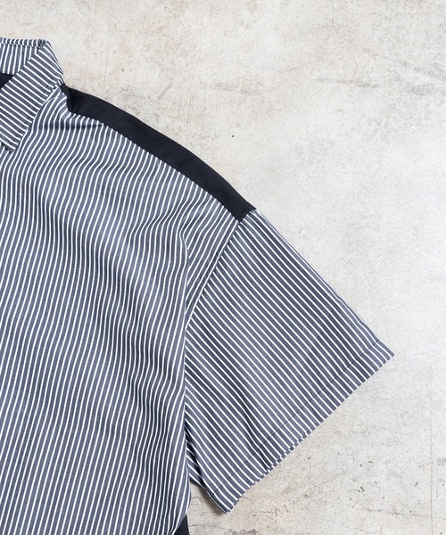 Magine（マージン）の「【SELECT】IR:BI PATTRN BIG SHIRTS S/S/バイパターン ストライプ ビッグシャツ ショートスリーブ（シャツ/ブラウス・メンズ・ホワイト/ブラック/ストライプ/ブラック×ホワイト・M/L/XL）」の12枚目の写真