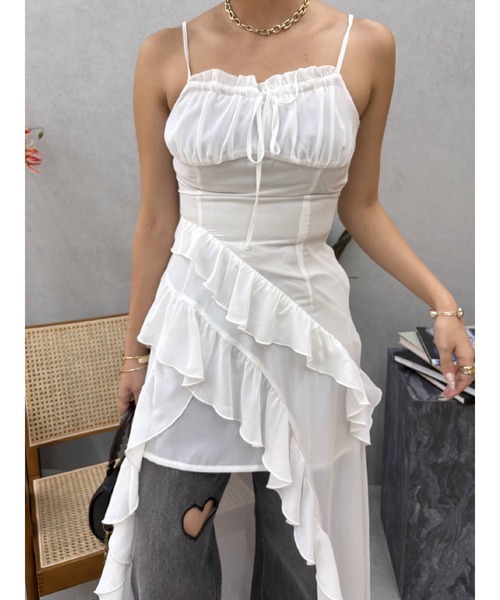 EVRIS（エヴリス）の「ギャザーアシンメトリーロングワンピース（ワンピース・レディース・その他1/ホワイト/ブラック・MEDIUM/SMALL）」の17枚目の写真