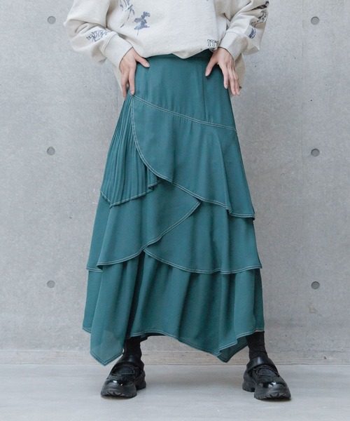 PAGEBOY（ページボーイ）の「ステッチプリーツフリルスカート（スカート・レディース・ブラック/グリーン系その他/ライトグレー・FREE）」の3枚目の写真