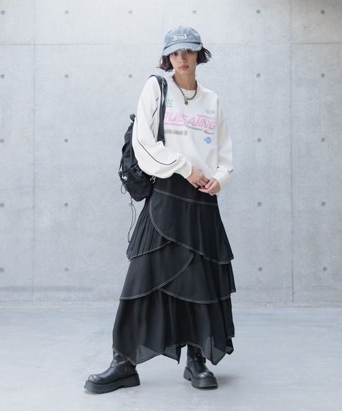 PAGEBOY（ページボーイ）の「ステッチプリーツフリルスカート（スカート・レディース・ブラック/グリーン系その他/ライトグレー・FREE）」の4枚目の写真