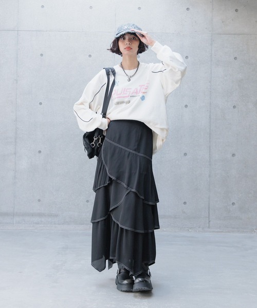 PAGEBOY（ページボーイ）の「ステッチプリーツフリルスカート（スカート・レディース・ブラック/グリーン系その他/ライトグレー・FREE）」の5枚目の写真