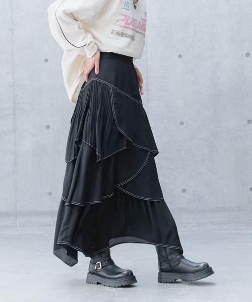 PAGEBOY（ページボーイ）の「ステッチプリーツフリルスカート（スカート・レディース・ブラック/グリーン系その他/ライトグレー・FREE）」の7枚目の写真