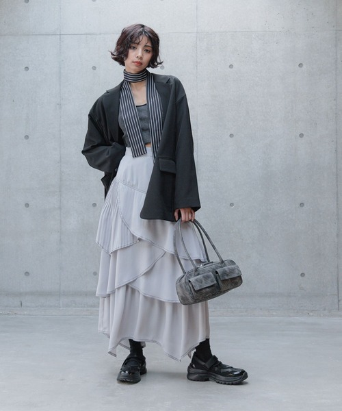 PAGEBOY（ページボーイ）の「ステッチプリーツフリルスカート（スカート・レディース・ブラック/グリーン系その他/ライトグレー・FREE）」の12枚目の写真