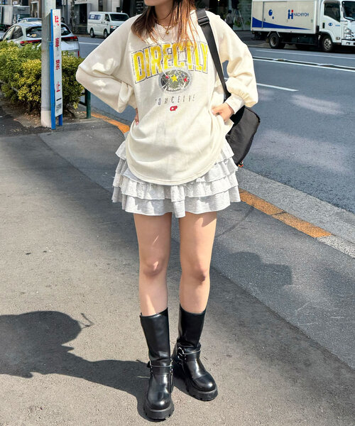 CIAOPANIC(チャオパニック)の「ヴィンテージライクワッフルロゴロンTee(Tシャツ/カットソー・レディース・オフホワイト/チャコールグレー/イエロー・ONE SIZE)」の7枚目の写真