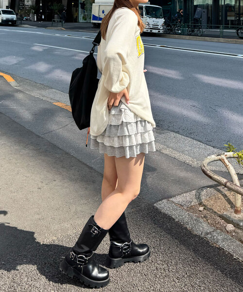 CIAOPANIC(チャオパニック)の「ヴィンテージライクワッフルロゴロンTee(Tシャツ/カットソー・レディース・オフホワイト/チャコールグレー/イエロー・ONE SIZE)」の8枚目の写真