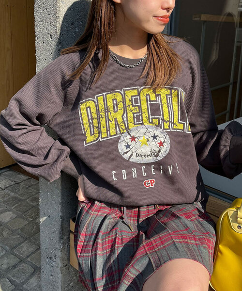 CIAOPANIC(チャオパニック)の「ヴィンテージライクワッフルロゴロンTee(Tシャツ/カットソー・レディース・オフホワイト/チャコールグレー/イエロー・ONE SIZE)」の10枚目の写真