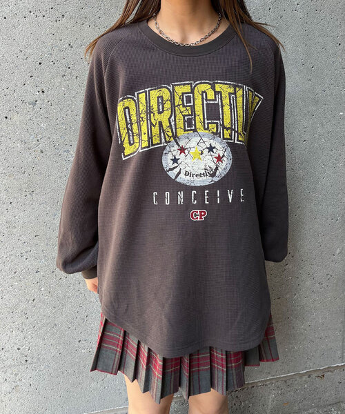 CIAOPANIC(チャオパニック)の「ヴィンテージライクワッフルロゴロンTee(Tシャツ/カットソー・レディース・オフホワイト/チャコールグレー/イエロー・ONE SIZE)」の15枚目の写真