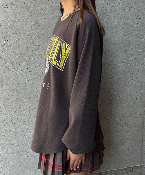 CIAOPANIC(チャオパニック)の「ヴィンテージライクワッフルロゴロンTee(Tシャツ/カットソー・レディース・オフホワイト/チャコールグレー/イエロー・ONE SIZE)」の16枚目の写真