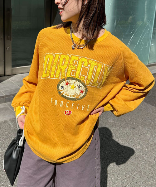 CIAOPANIC(チャオパニック)の「ヴィンテージライクワッフルロゴロンTee(Tシャツ/カットソー・レディース・オフホワイト/チャコールグレー/イエロー・ONE SIZE)」の22枚目の写真