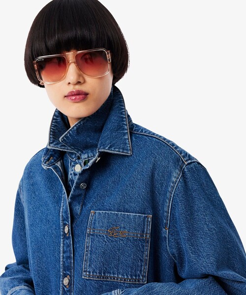 LACOSTE(ラコステ)の「ウィメンズワーク デニムシャツジャケット / カバーオール(デニムジャケット・レディース・ブルー/グリーン/ブラック・38/36/34/40)」の3枚目の写真