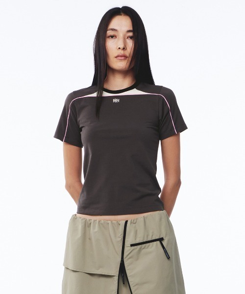 Kijun(キジュン)の「Kijun/キジュン Cycle Half Sleeve Top Tシャツ 夏物 夏服(Tシャツ/カットソー・レディース・チャコール/ライトベージュ・S/M/L)」の4枚目の写真