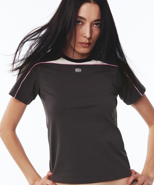 Kijun(キジュン)の「Kijun/キジュン Cycle Half Sleeve Top Tシャツ 夏物 夏服(Tシャツ/カットソー・レディース・チャコール/ライトベージュ・S/M/L)」の3枚目の写真