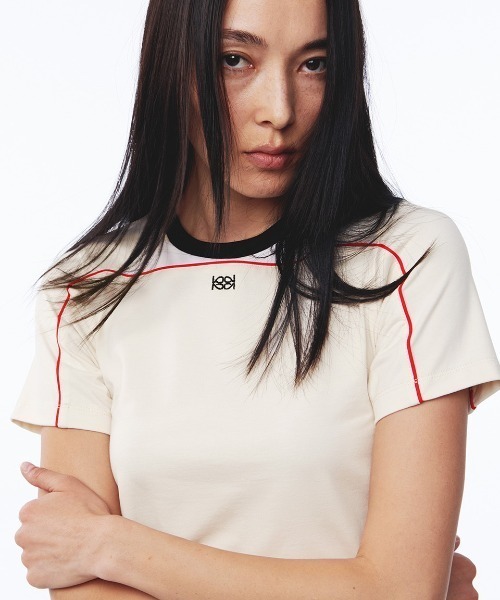 Kijun(キジュン)の「Kijun/キジュン Cycle Half Sleeve Top Tシャツ 夏物 夏服(Tシャツ/カットソー・レディース・チャコール/ライトベージュ・S/M/L)」の9枚目の写真