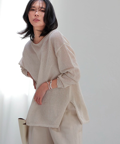 Jines(ジネス)の「TSUMUGI和紙前後2wayルーズニット(ニット/セーター・レディース・ブルー/ピンク/ネイビー/ベージュ/グリーン・38)」の2枚目の写真