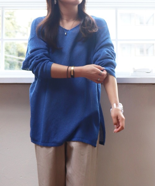 Jines(ジネス)の「TSUMUGI和紙前後2wayルーズニット(ニット/セーター・レディース・ブルー/ピンク/ネイビー/ベージュ/グリーン・38)」の4枚目の写真