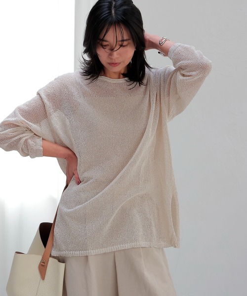 Jines(ジネス)の「TSUMUGI和紙前後2wayルーズニット(ニット/セーター・レディース・ブルー/ピンク/ネイビー/ベージュ/グリーン・38)」の8枚目の写真