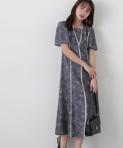 プロポーション ボディドレッシング 配色ライン花柄ワンピース セール】配色ライン花柄ワンピース / 1215140412（ワンピース