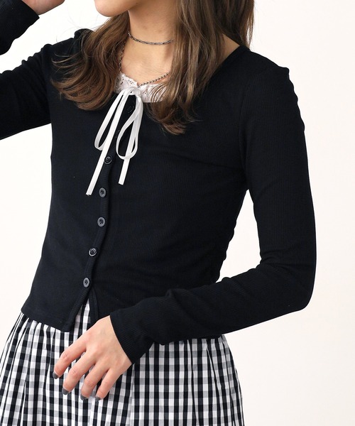 ROOPTOKYO(ループトウキョウ)の「2WAY リボンレース付き トップス 秋物 秋服 2026年秋冬(Tシャツ/カットソー・レディース・イエロー/グレー/ブラック/ホワイト・FREE)」の2枚目の写真