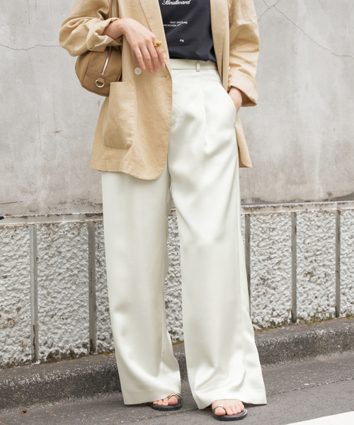 IENA(イエナ)の「ウォッシャブル サテン スラックス(スラックス・レディース・ネイビー/ホワイト・34/36/38)」の1枚目の写真