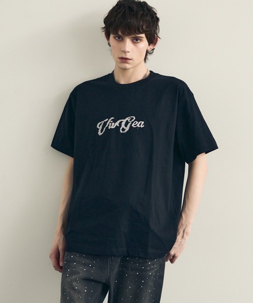 セール】Rainbow glitter stone design oversized T-shirt