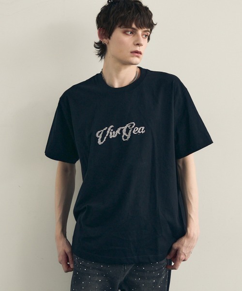 Shoowtime(ショウタイム)の「Rainbow glitter stone design oversized T-shirt / レインボーラメストーンデザインオーバーサイズTシャツ(Tシャツ/カットソー・メンズ・ブラック・MEDIUM/LARGE/X-LARGE)」の5枚目の写真