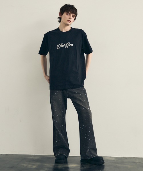 Shoowtime(ショウタイム)の「Rainbow glitter stone design oversized T-shirt / レインボーラメストーンデザインオーバーサイズTシャツ(Tシャツ/カットソー・メンズ・ブラック・MEDIUM/LARGE/X-LARGE)」の10枚目の写真