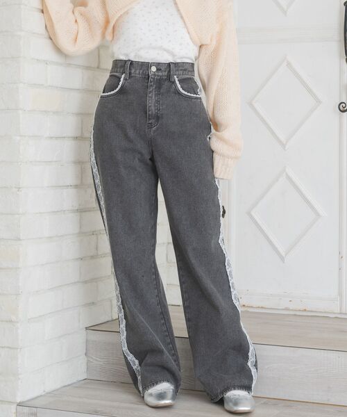 monepine レースドッキングデザインデニムパンツ 新品 monepine レースドッキングデザインデニムパンツ