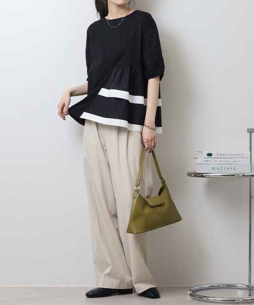 EGLANTINE(エグランティーヌ)の「EGLANTINE アシンメトリー切替フレアカットソー(Tシャツ/カットソー・レディース・ブラック/シルバーグレー/オフホワイト/ネイビー×ホワイト/ホワイト×ブラック・40)」の15枚目の写真