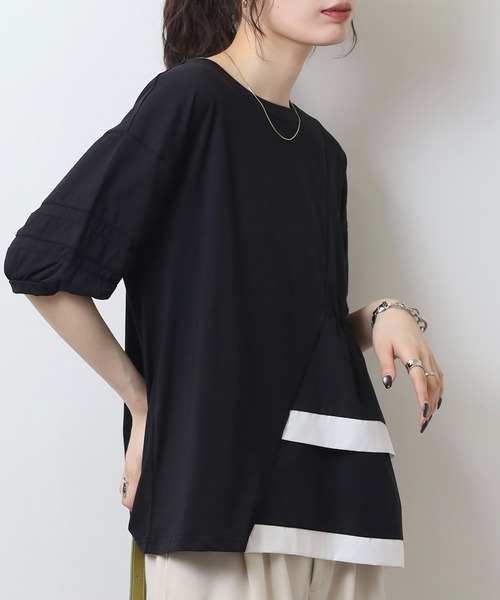 EGLANTINE(エグランティーヌ)の「EGLANTINE アシンメトリー切替フレアカットソー(Tシャツ/カットソー・レディース・ブラック/シルバーグレー/オフホワイト/ネイビー×ホワイト/ホワイト×ブラック・40)」の13枚目の写真