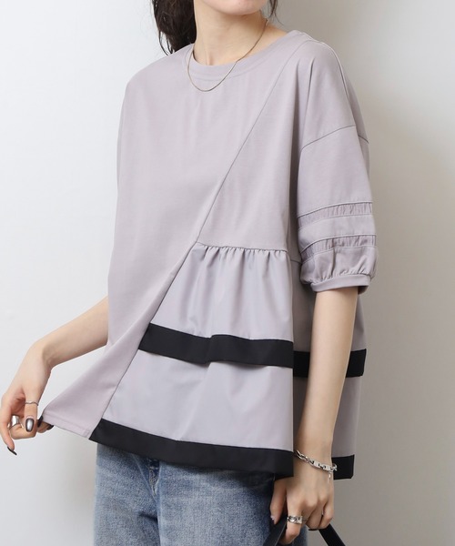 EGLANTINE(エグランティーヌ)の「EGLANTINE アシンメトリー切替フレアカットソー(Tシャツ/カットソー・レディース・ブラック/シルバーグレー/オフホワイト/ネイビー×ホワイト/ホワイト×ブラック・40)」の17枚目の写真